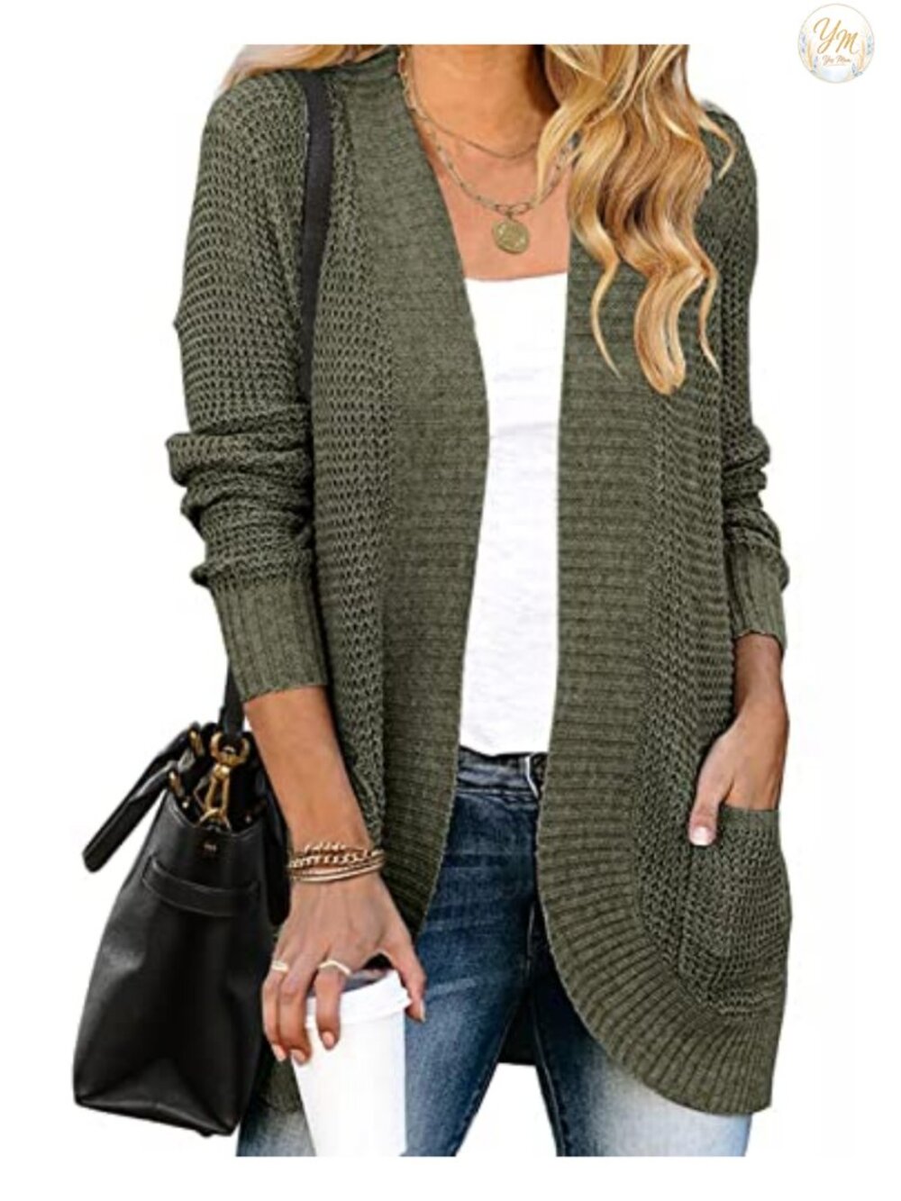 Womens Long Sleeve Open Front Chunky Knit Cardigan Sweater